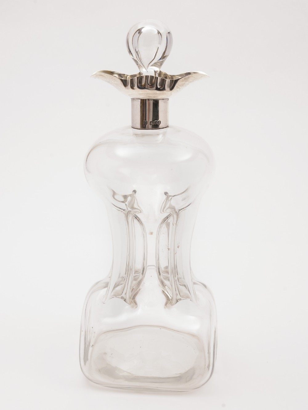 Edwardian Silver Topped Glug Glug Decanter, London 1901