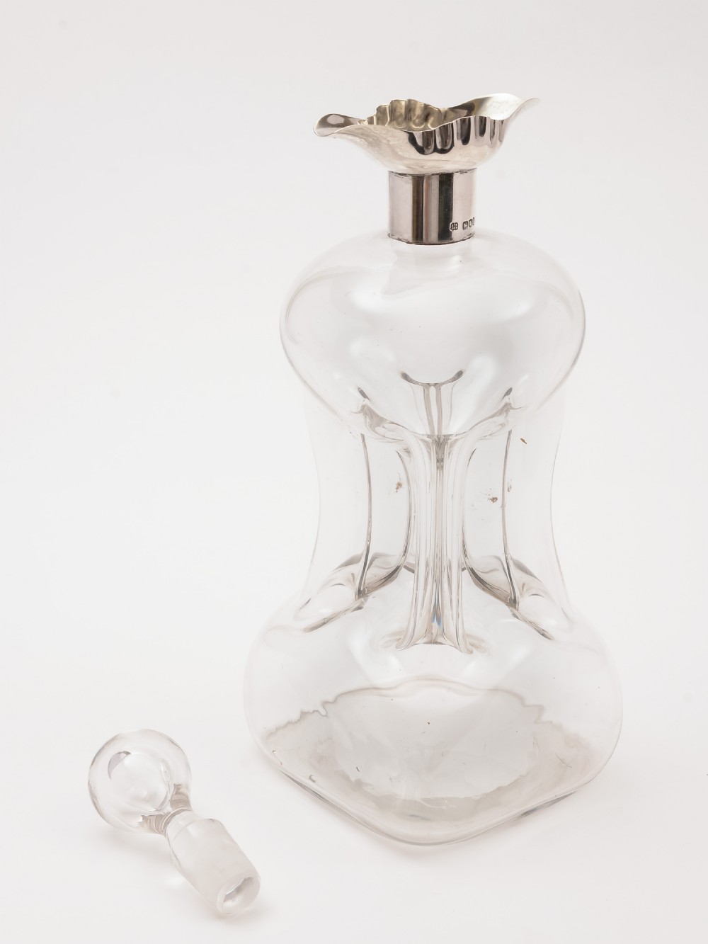 Edwardian Silver Topped Glug Glug Decanter, London 1901 View II