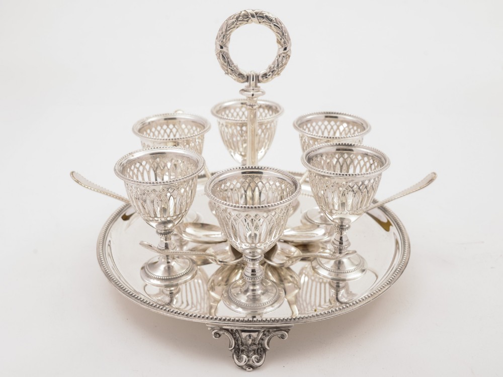 Victorian Elkington 6 Person Egg Cruet, 1861