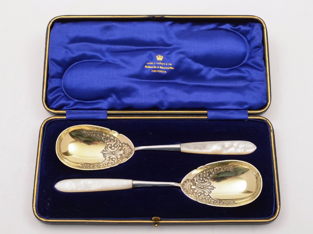 Edwardian Cased Pair of Serving Spoons, Circa 1905