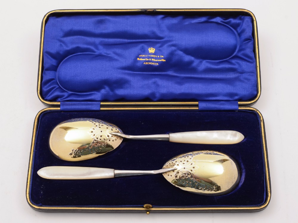 Edwardian Cased Pair of Serving Spoons, Circa 1905 View II
