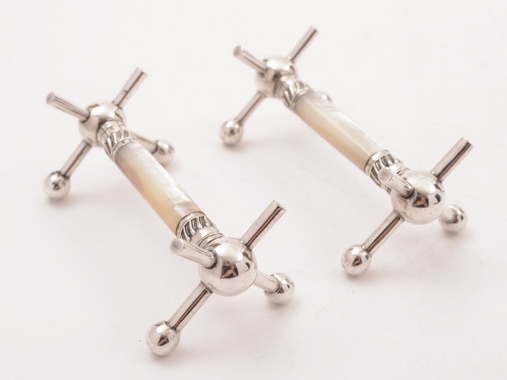 Cased Pair of Edwardian Mother of Pearl Knife Rests, Circa 1905 View IV
