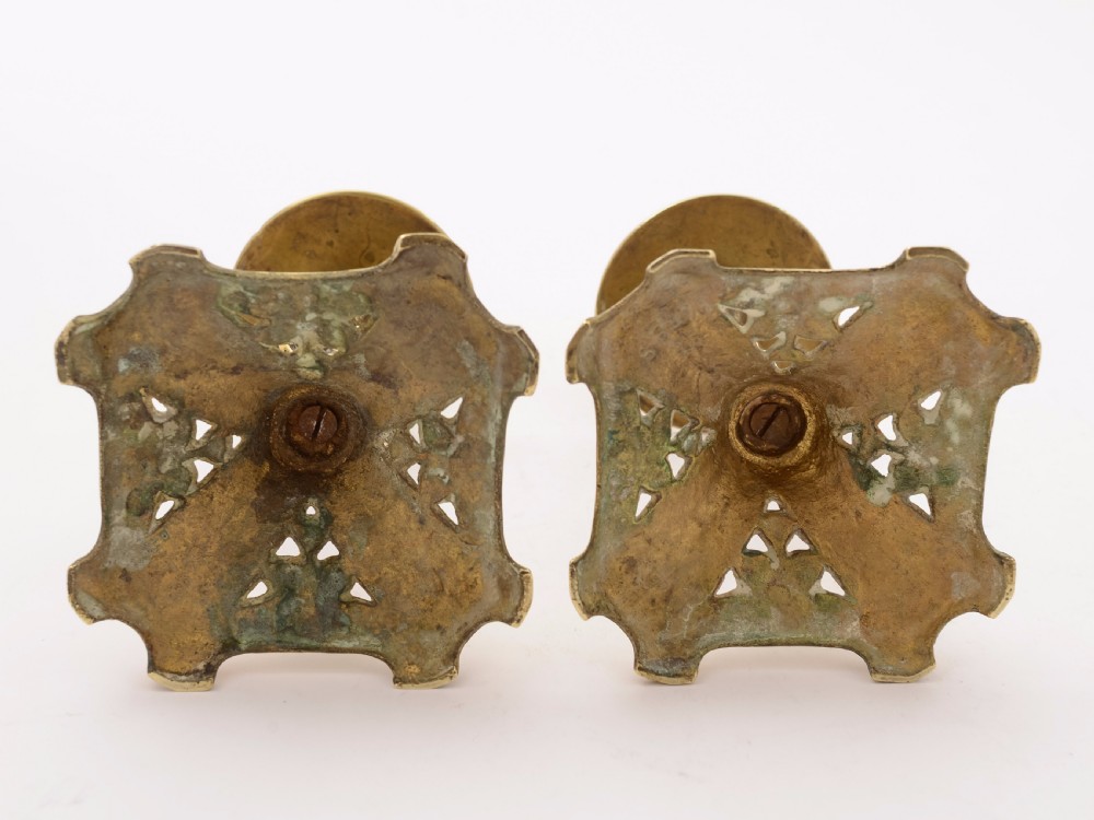 Pair of Victorian Brass Candlesticks in Tudor Style, Circa 1890 View III