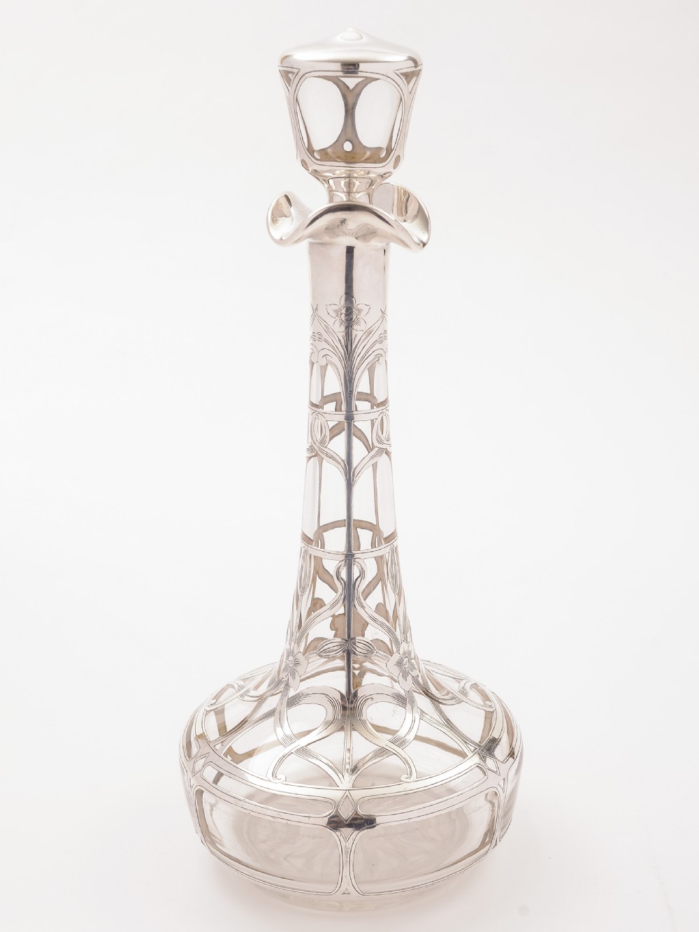American Art Nouveau Silver Overlay Decanter, Circa 1900 View II