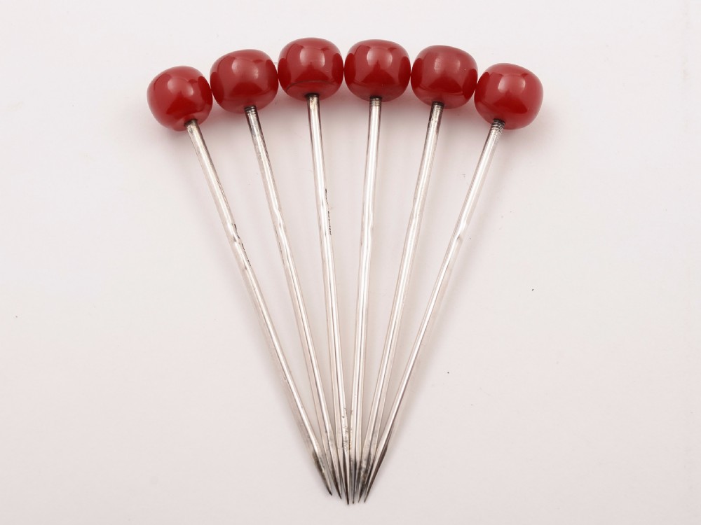 Set of 6 Cased Art Deco Silver Cocktail Sticks, Birmingham 1928 View III