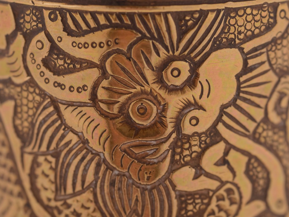 Chinese Brass Brush Pot, Circa 1900 View IV