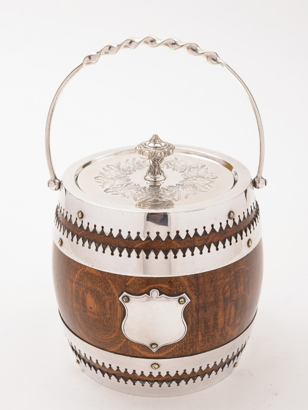 Victorian Oak and Silver Plated Biscuit Barrel, Circa 1890
