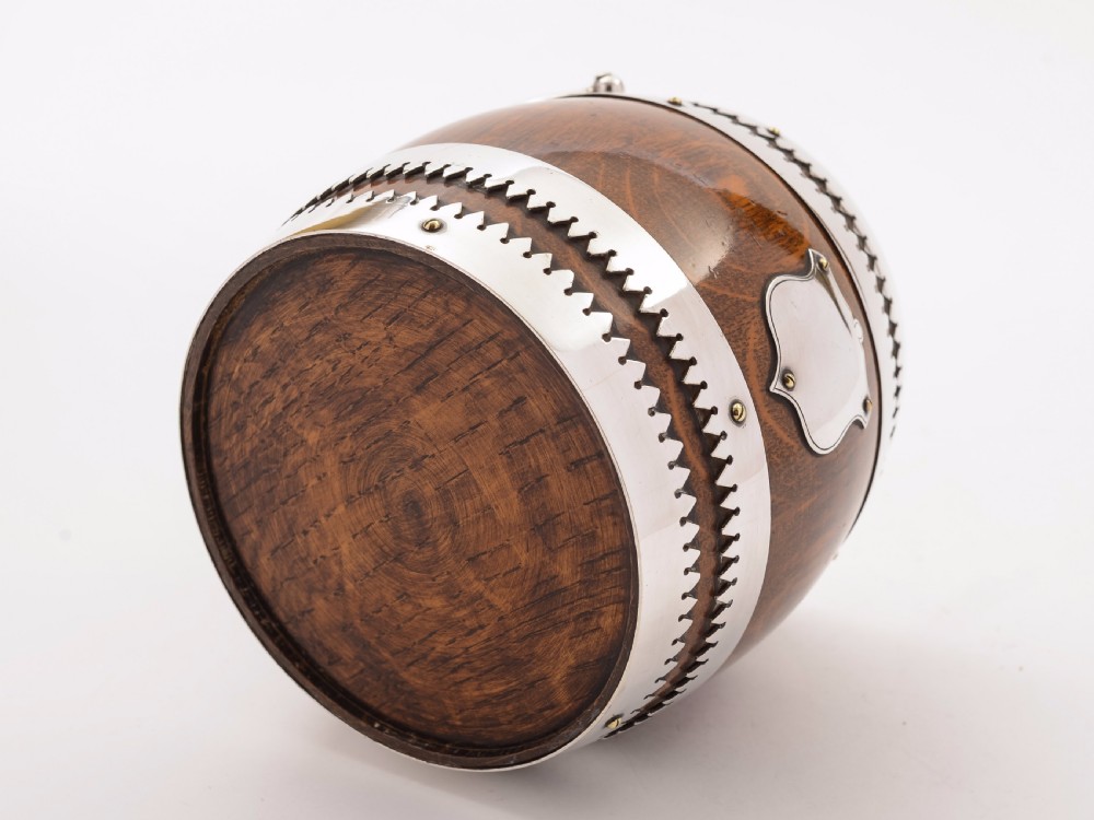 Victorian Oak and Silver Plated Biscuit Barrel, Circa 1890 View IV