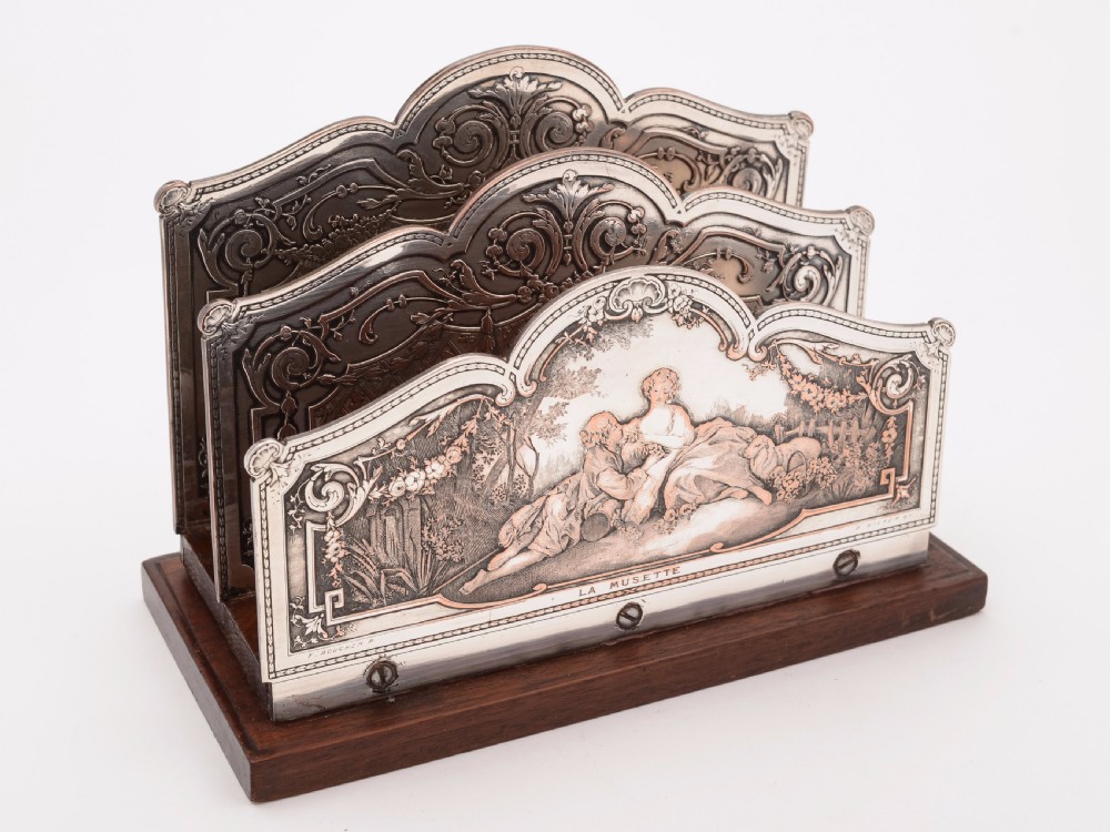 French Silver on Copper Letter Rack, Circa 1920