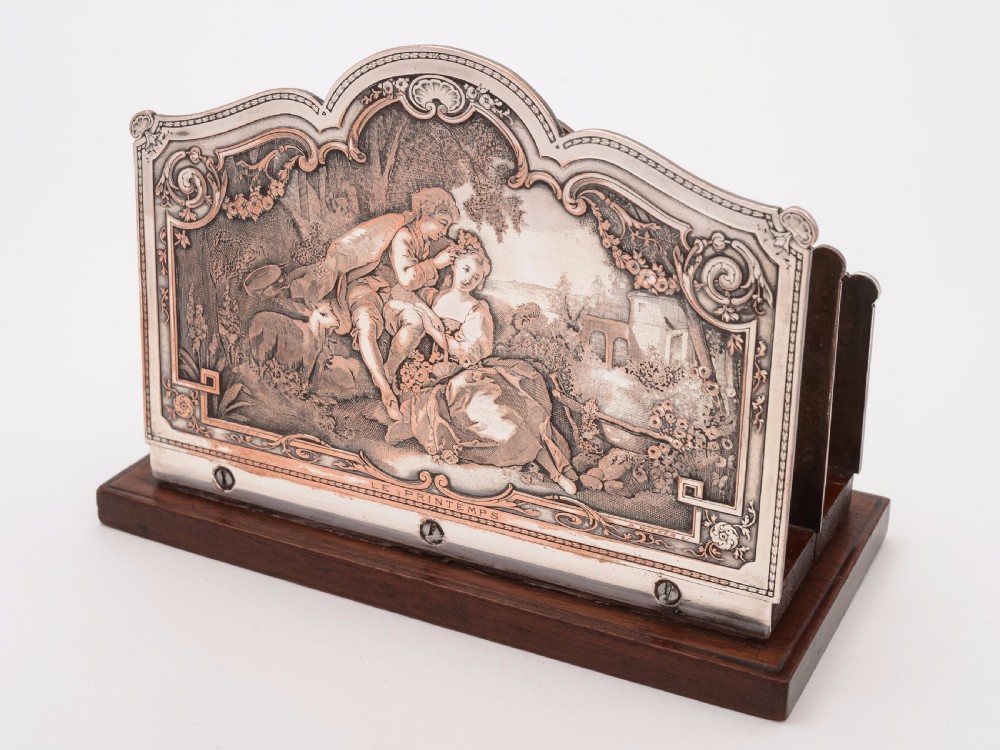 French Silver on Copper Letter Rack, Circa 1920 View II