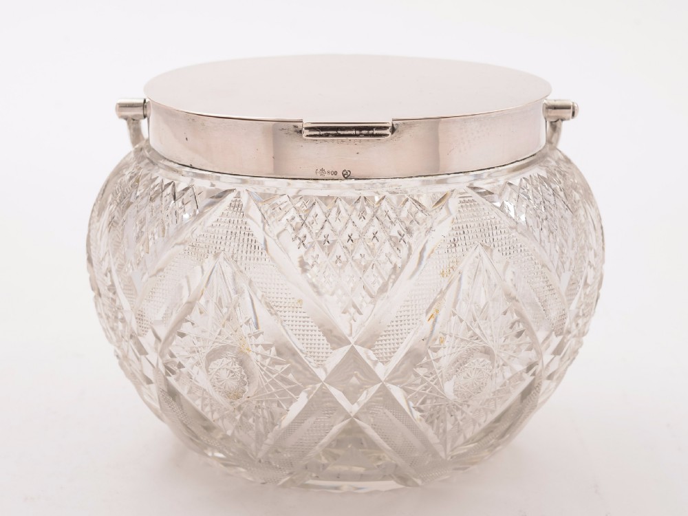 Continental Silver Topped Cut Glass Biscuit Box, Circa 1900 View III