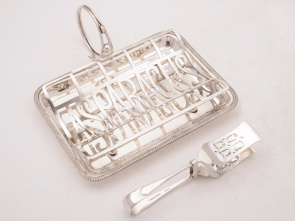 Edwardian Silver Plated Asparagus Dish With Tongs, Circa 1905