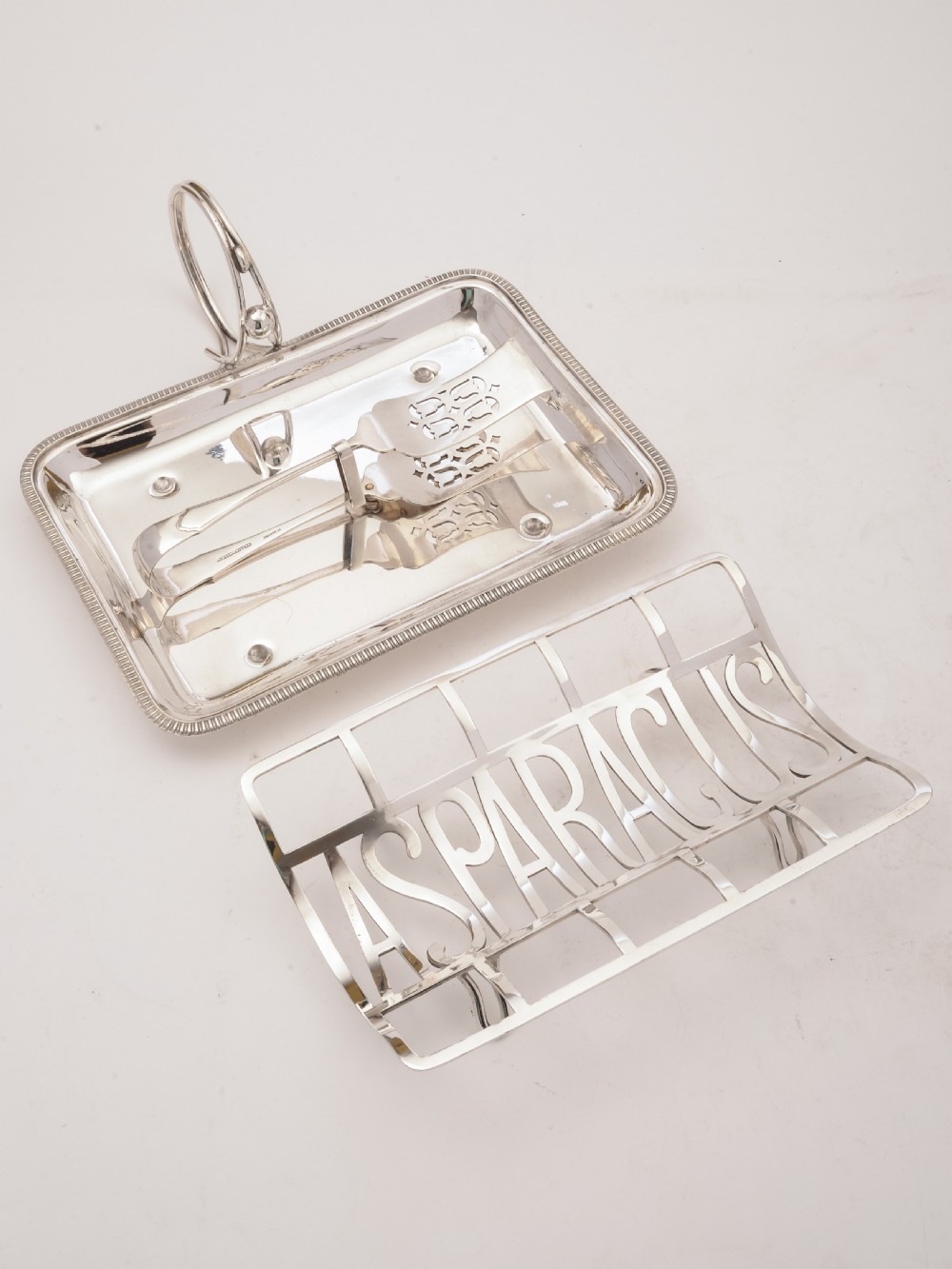 Edwardian Silver Plated Asparagus Dish With Tongs, Circa 1905 View II