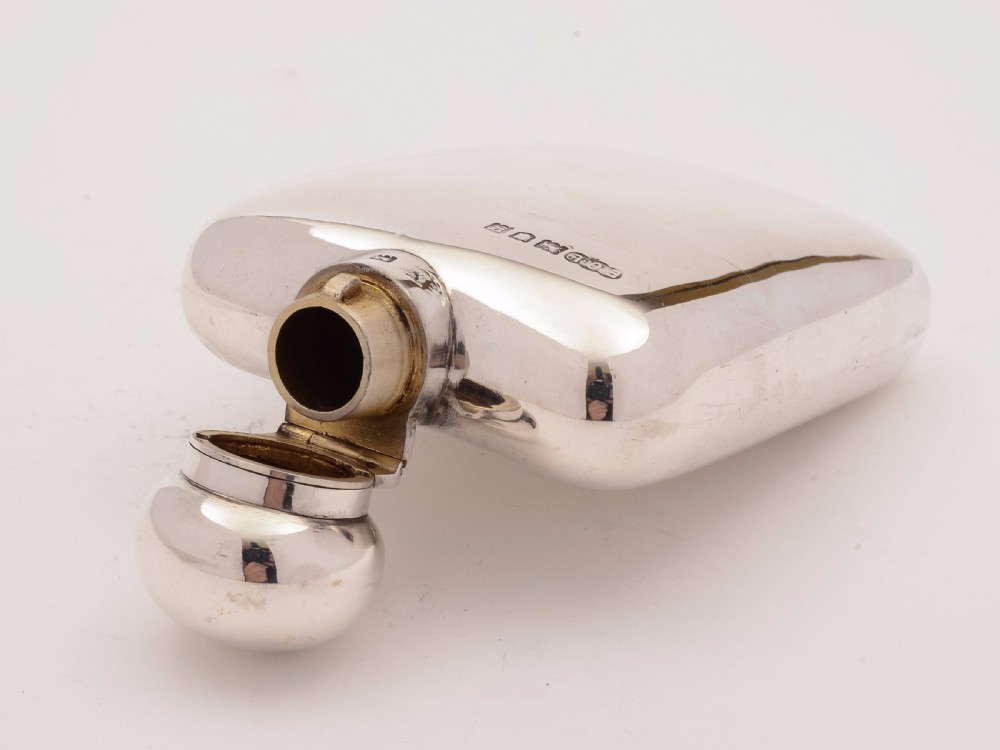 Edwardian Elkington Silver Hip Flask, London 1902 View III