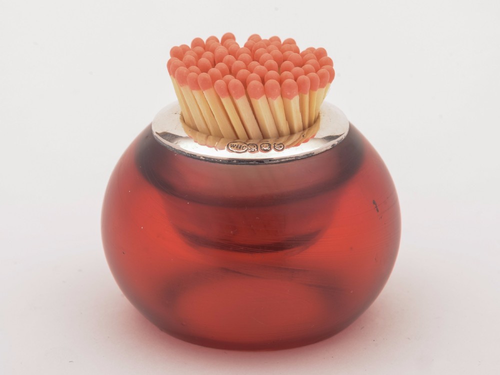 Silver Topped Cranberry Match Striker, Circa 1900