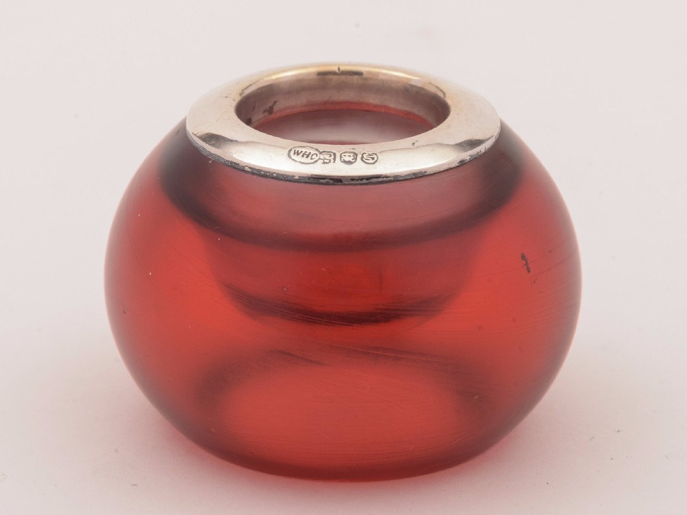 Silver Topped Cranberry Match Striker, Circa 1900 View II
