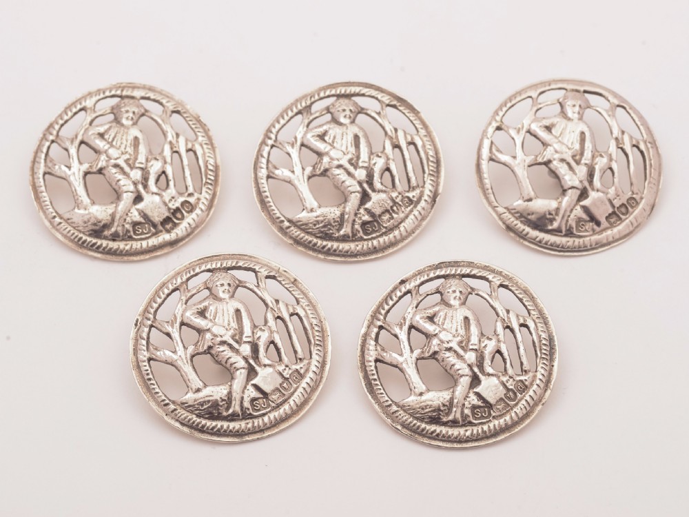 Victorian Set of 5 Silver Buttons, London 1897