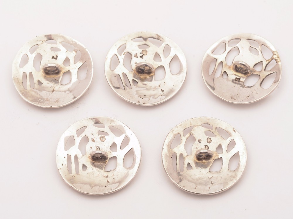 Victorian Set of 5 Silver Buttons, London 1897 View II