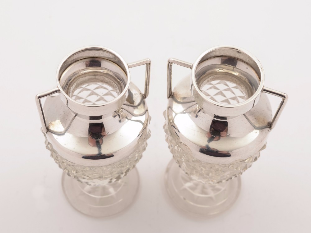 Pair of Cut Glass Silver Topped Vases, Birmingham 1900 View III