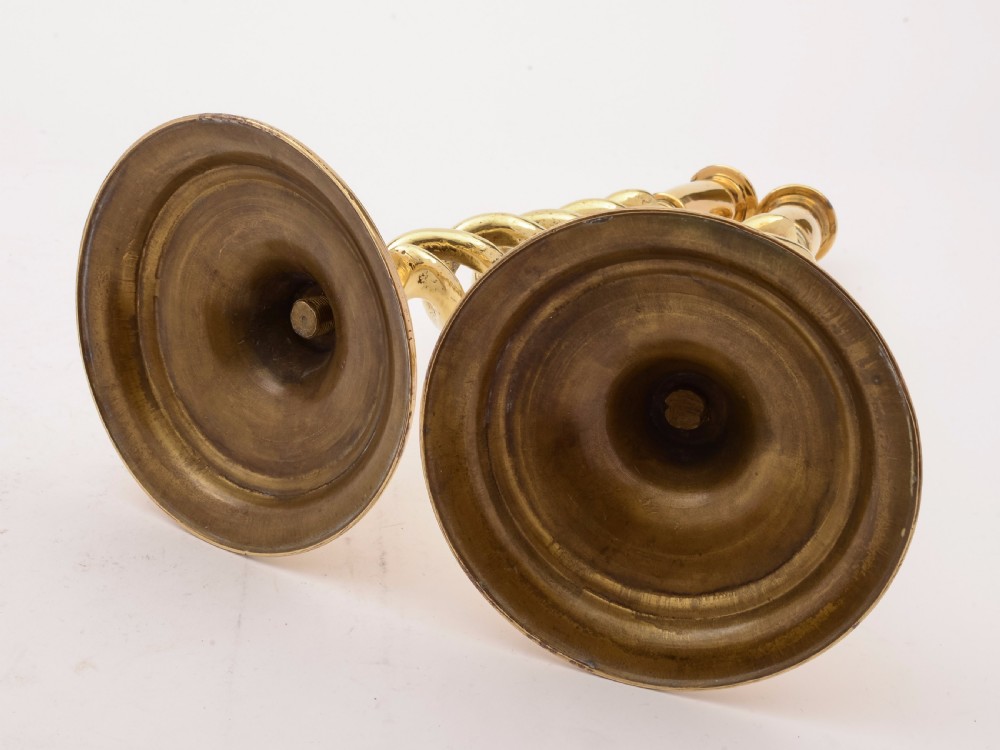 Pair of Brass Open Barley Twist Candlesticks, Circa 1920 View III