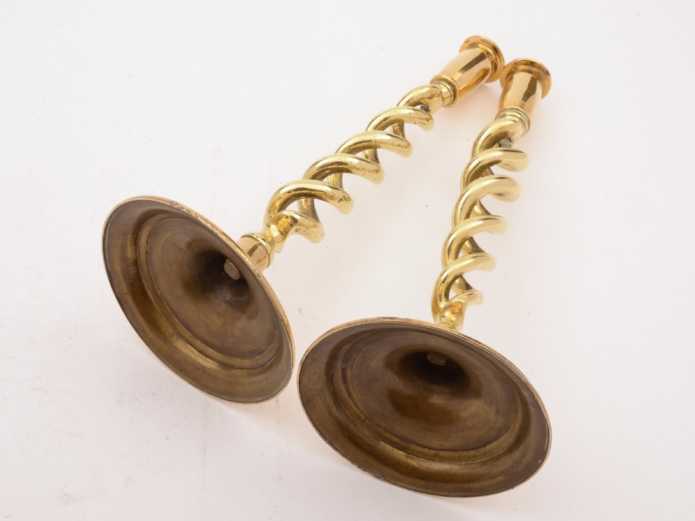 Pair of Brass Open Barley Twist Candlesticks, Circa 1920 View IV