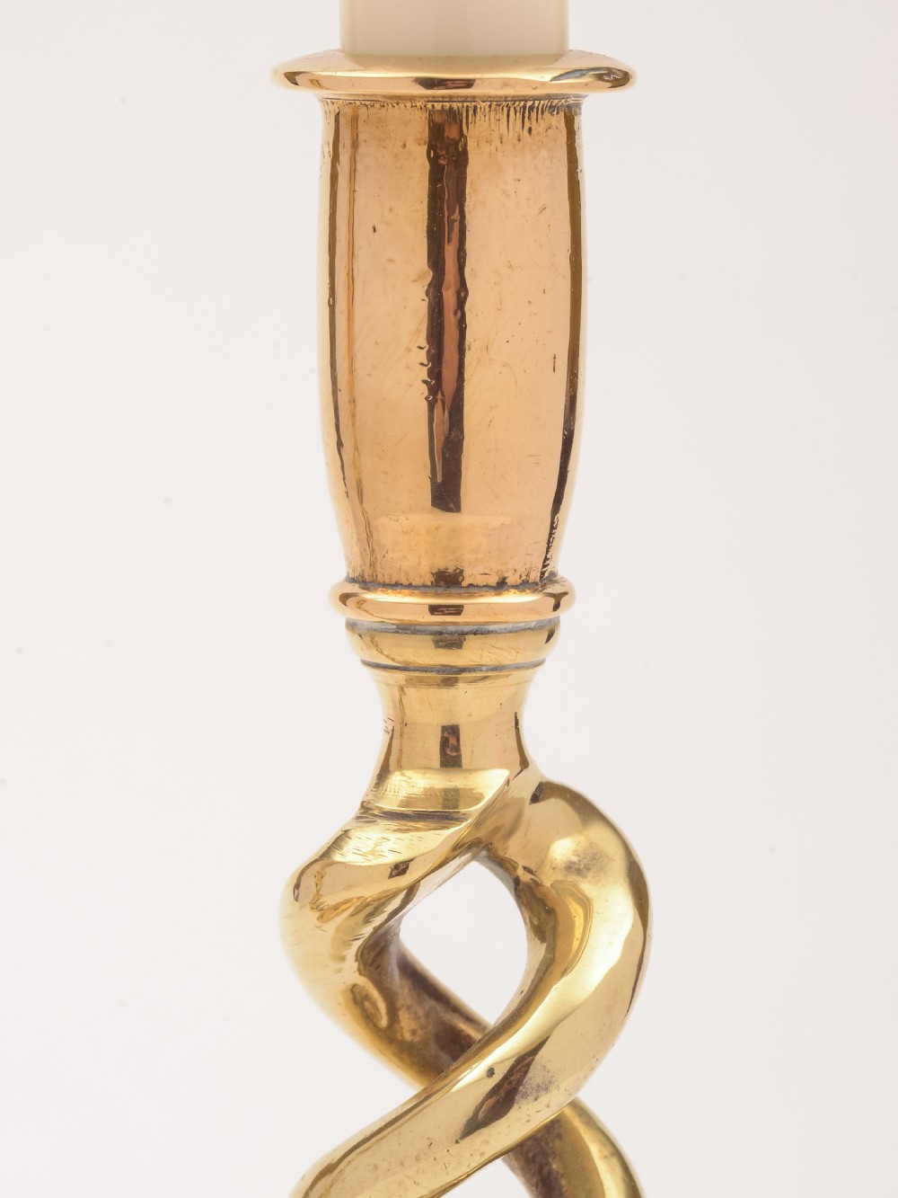 Pair of Brass Open Barley Twist Candlesticks, Circa 1920 View V