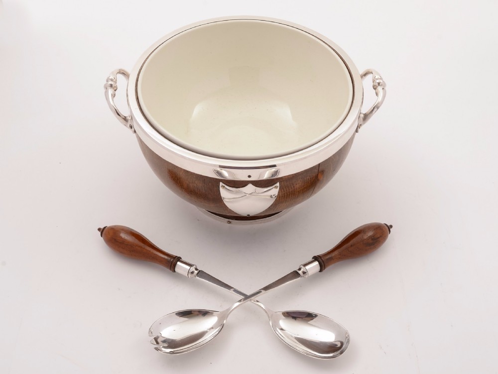 Victorian Oak and Silver Plated Salad Bowl, Circa 1890 View II