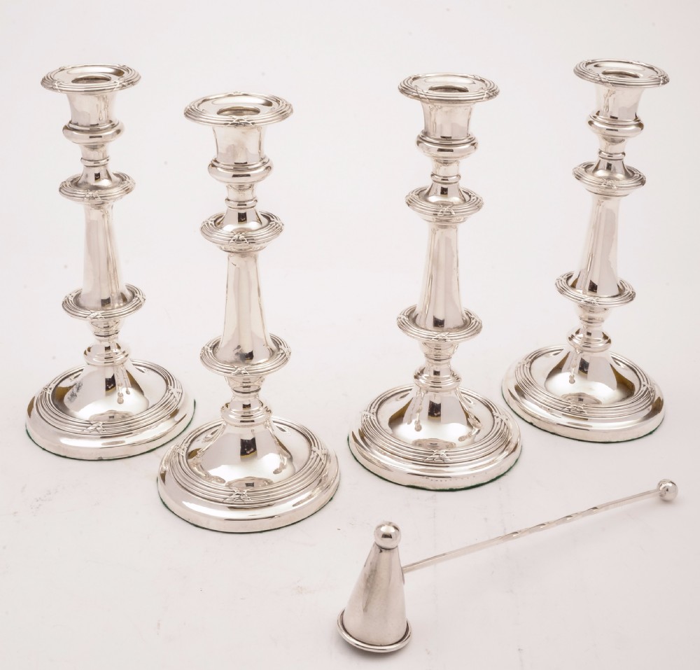 Set of 4 Victorian Candlesticks with Snuffer, Circa 1890 View III