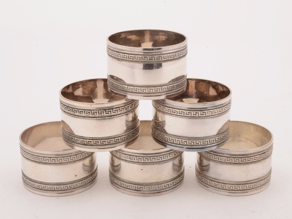 Cased Set of 6 Silver Plated Napkin Rings, Circa 1900 View IV