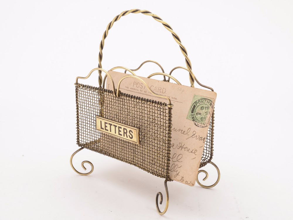 Victorian Brass Wire Work Letter Rack, Circa 1890 View III