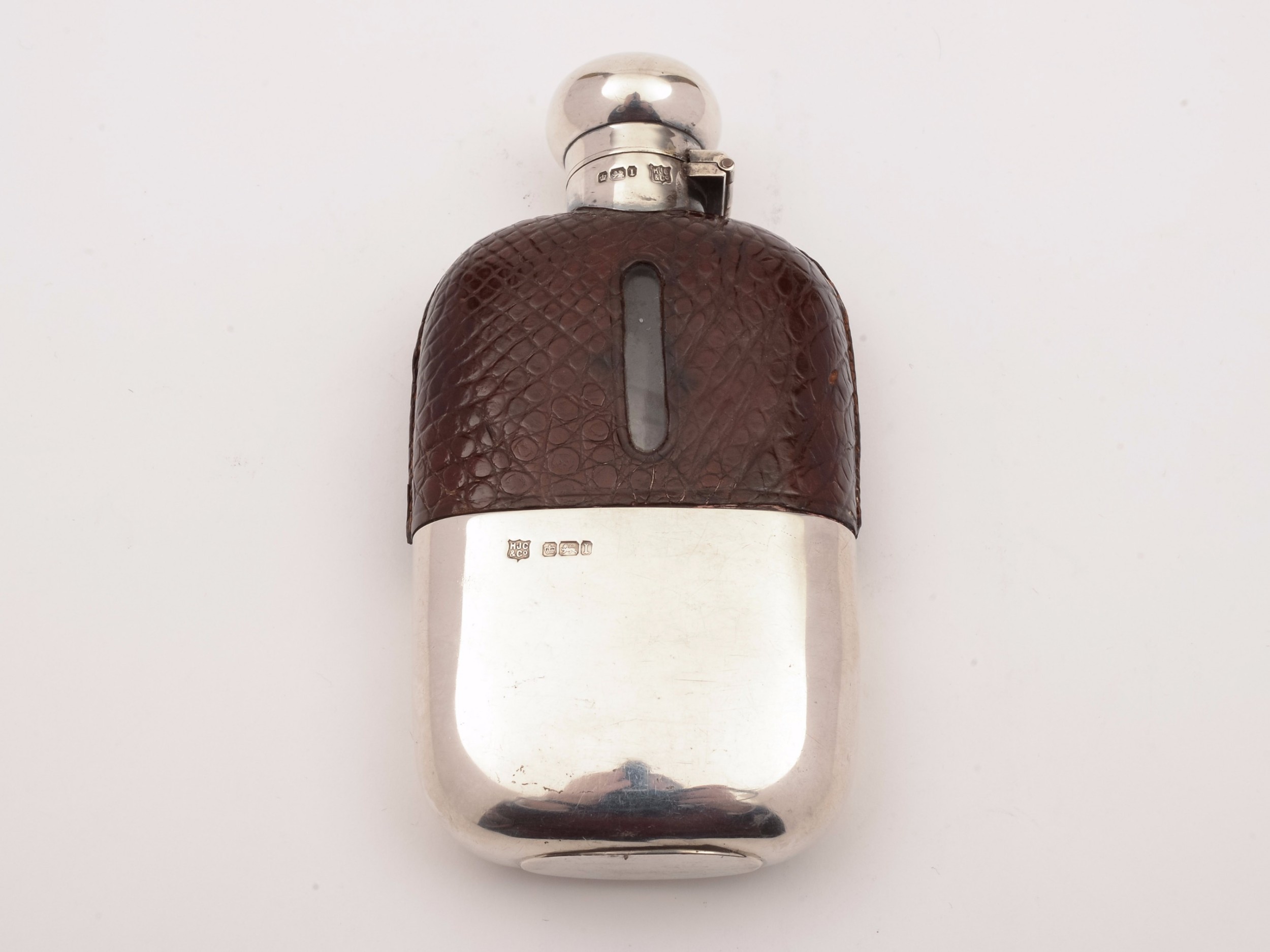 Silver and Crocodile Leather Hip Flask, Sheffield 1903