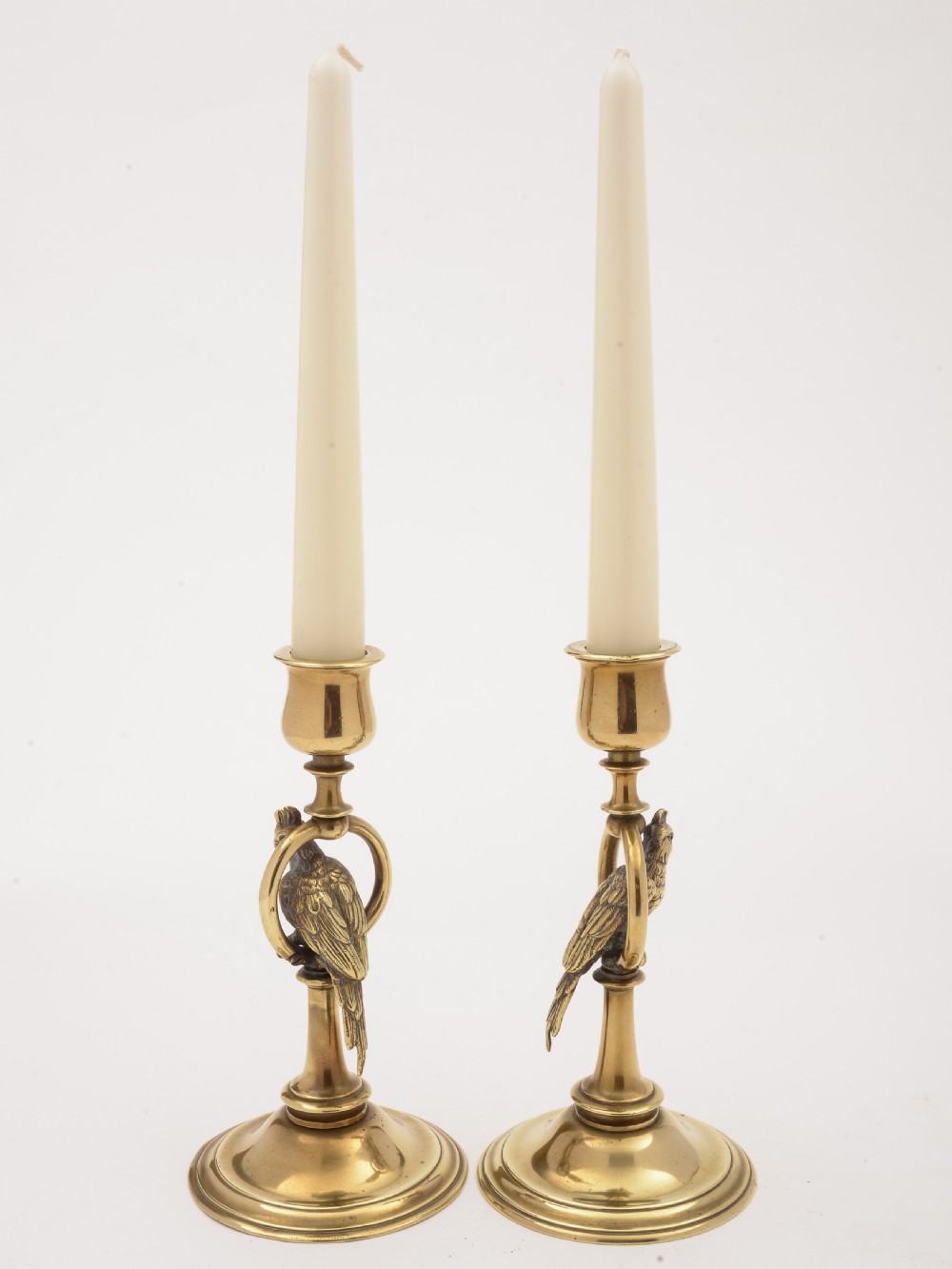 Pair of French Brass Parrot Candlesticks, Circa 1900 View II