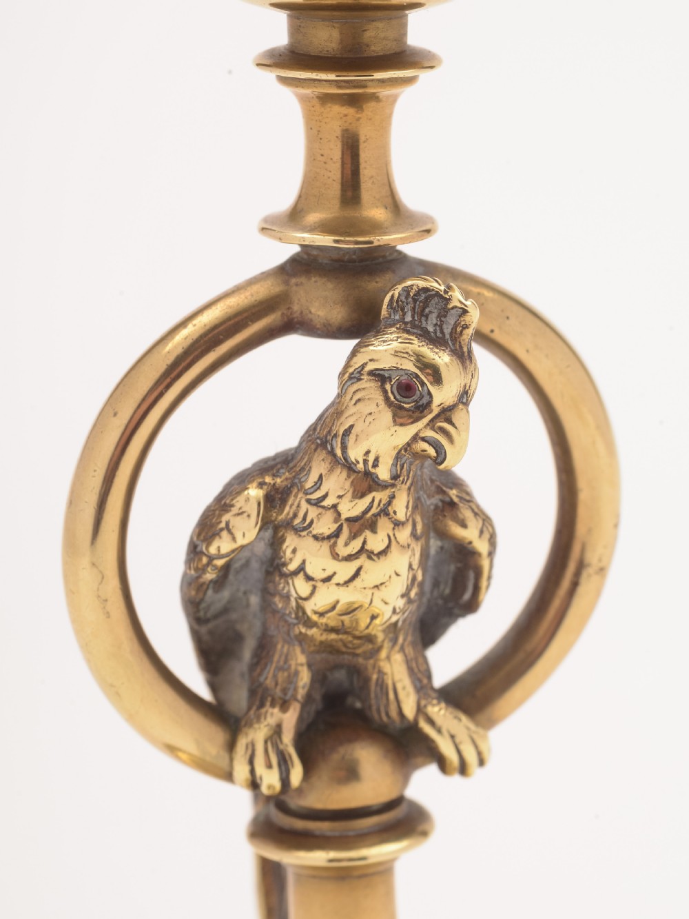 Pair of French Brass Parrot Candlesticks, Circa 1900 View VI