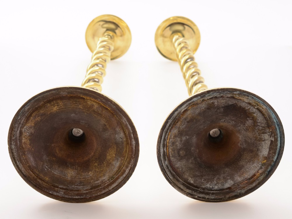 Pair of Brass Open Barley Twist Candlesticks, Circa 1920 View III