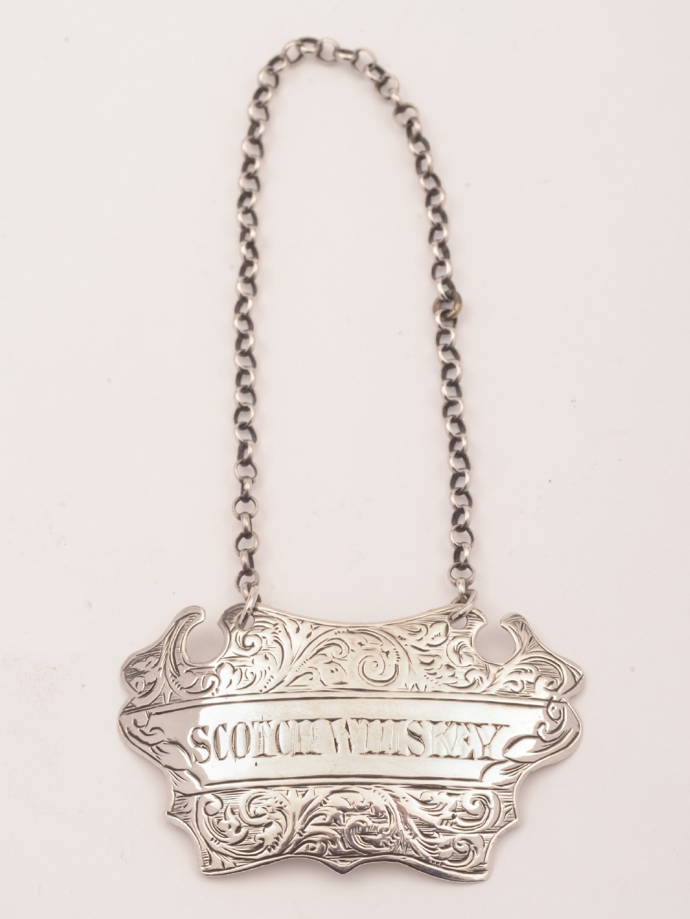 Victorian Silver Scotch Whiskey Decanter Label, Birmingham 1881