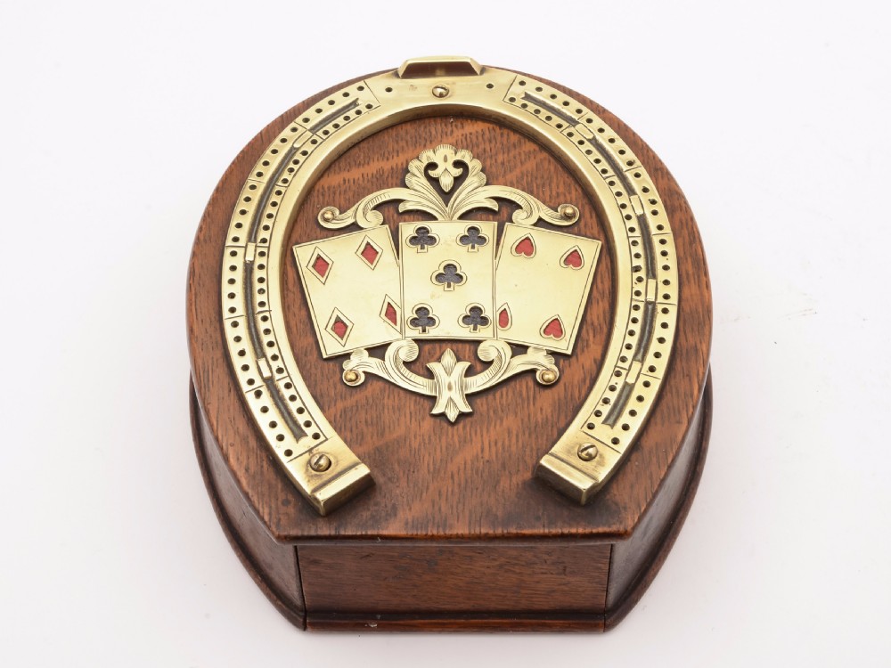 Victorian Oak and Brass Cribbage Board, Circa 1890