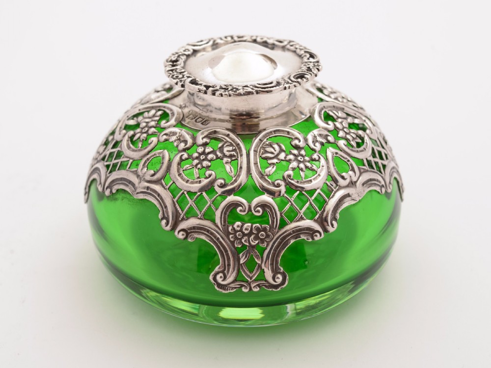 Victorian Silver Topped Ink Pot, London 1896