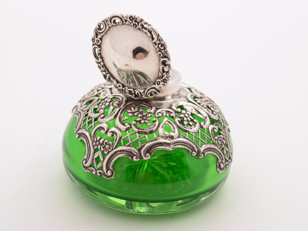 Victorian Silver Topped Ink Pot, London 1896 View V