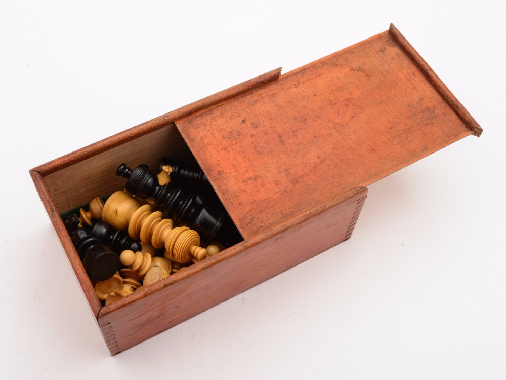 Cased Regency Style Boxwood Chess Set, Circa 1920 View III
