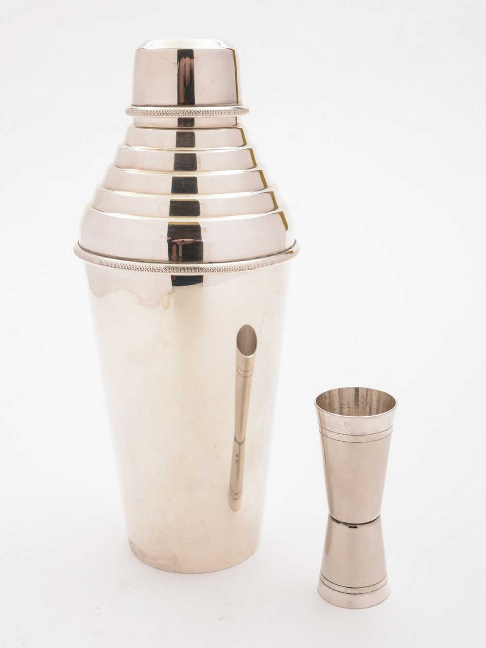Art Deco Silver Plated Cocktail Shaker with Measure, Circa 1930