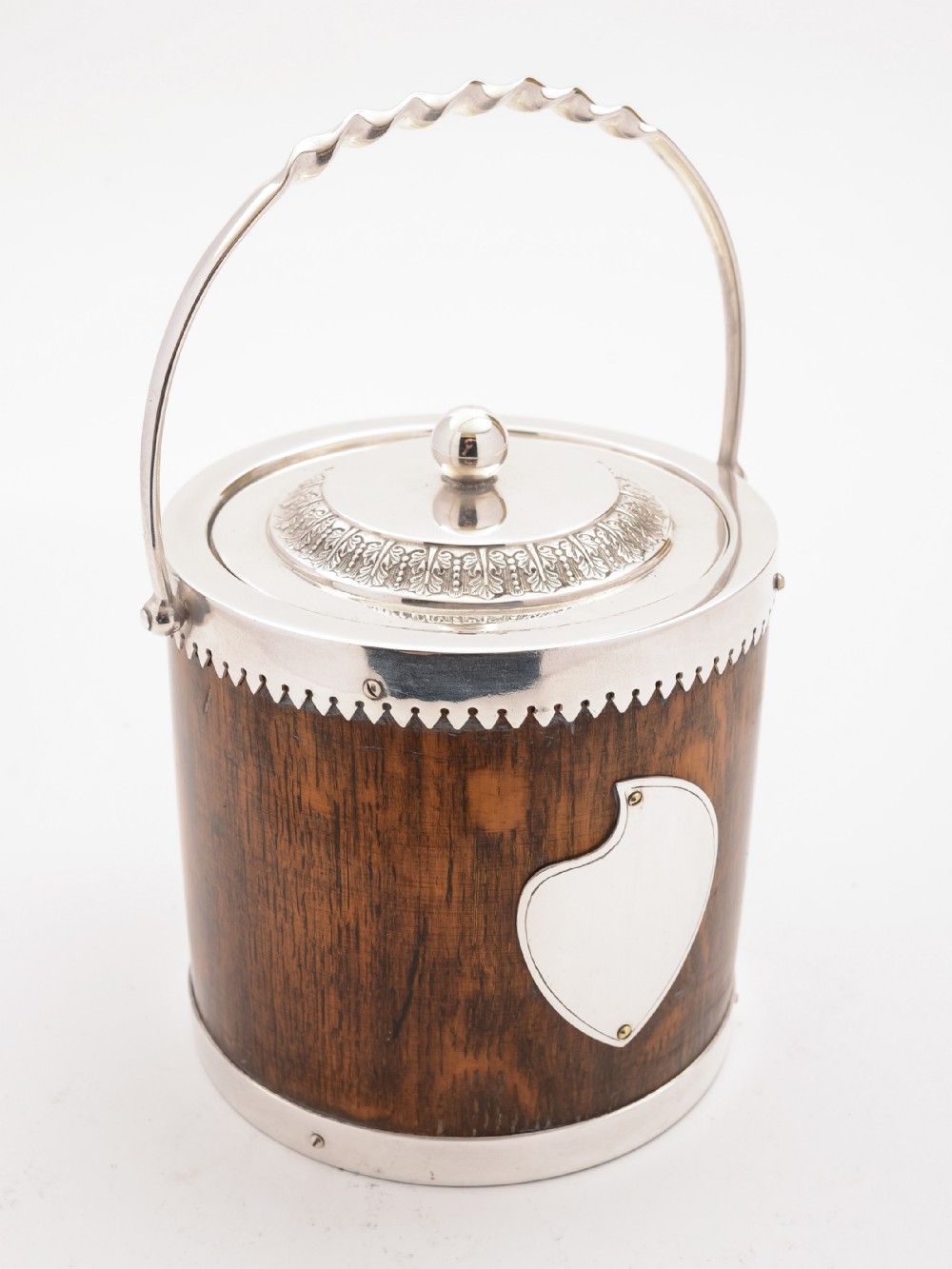 Victorian Oak and Silver Plated Biscuit Barrel, Circa 1890