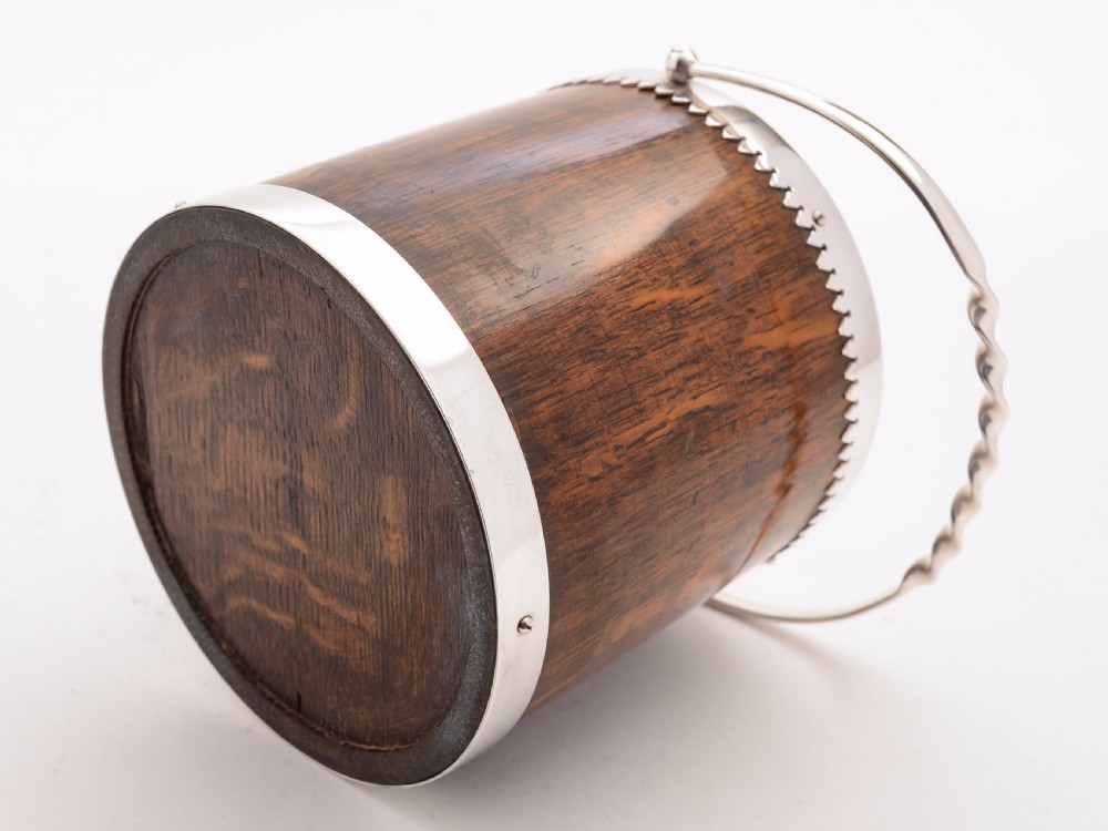 Victorian Oak and Silver Plated Biscuit Barrel, Circa 1890 View IV