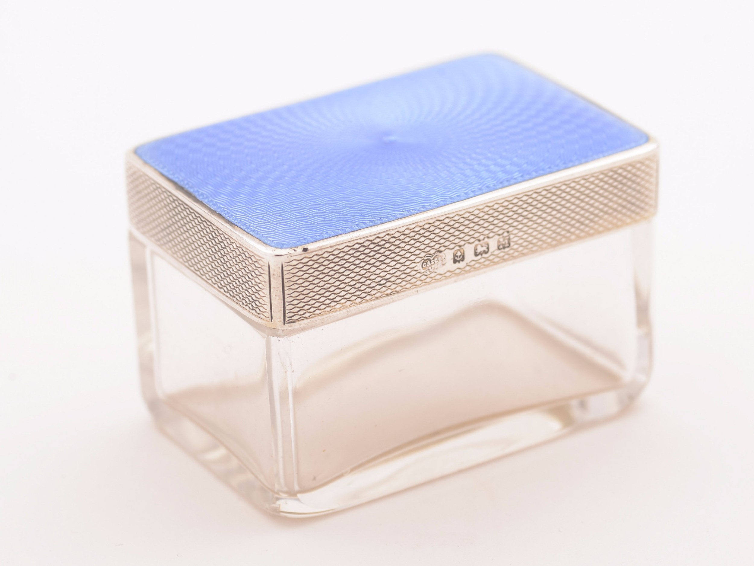 Art Deco Blue Guilloche Enamel-Topped Box, Birmingham 1936