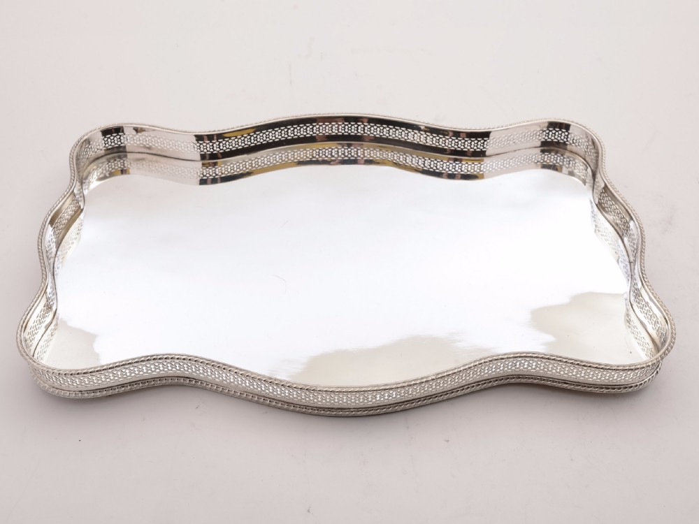 Oblong Silver Plated Gallery Drinks Tray, Circa 1920