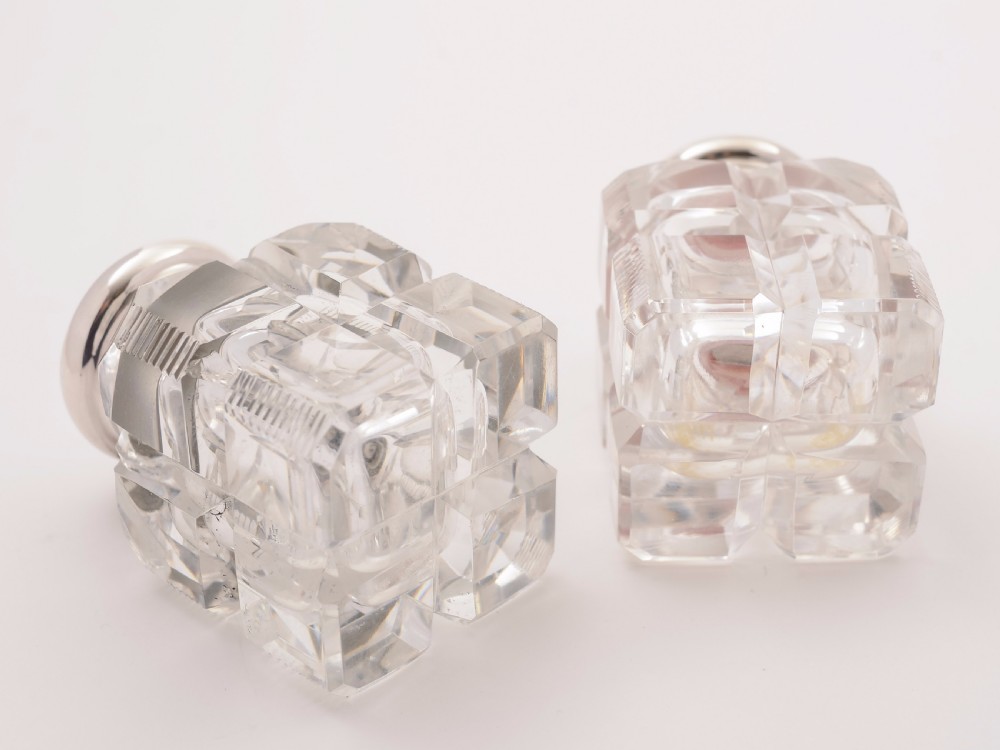 Pair of Silver Topped Cut Glass Ink Pots, Sheffield 1927 View IV