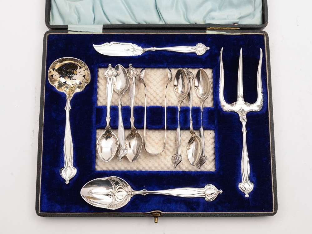 Art Nouveau Silver Plated Tea Cutlery Set, Circa 1900
