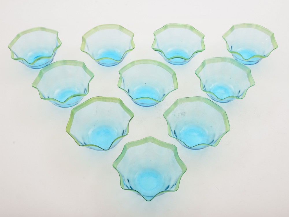 Set of 10 Finger Bowls with Dishes, Circa 1900 View III
