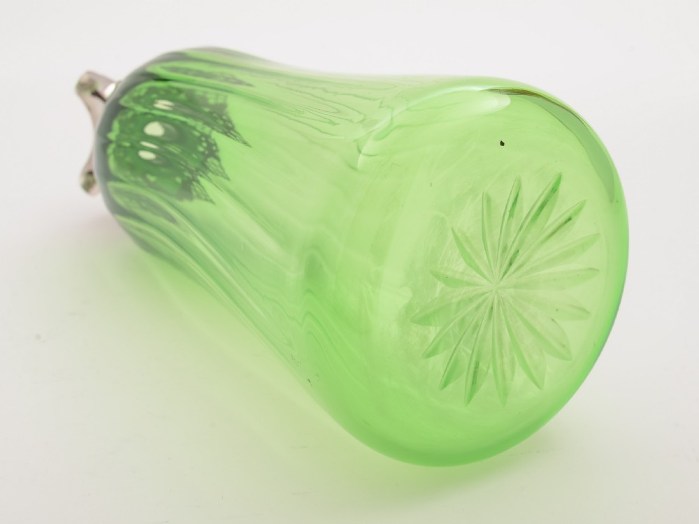 Victorian Green Glass and Silver Topped Decanter, London 1895 View III