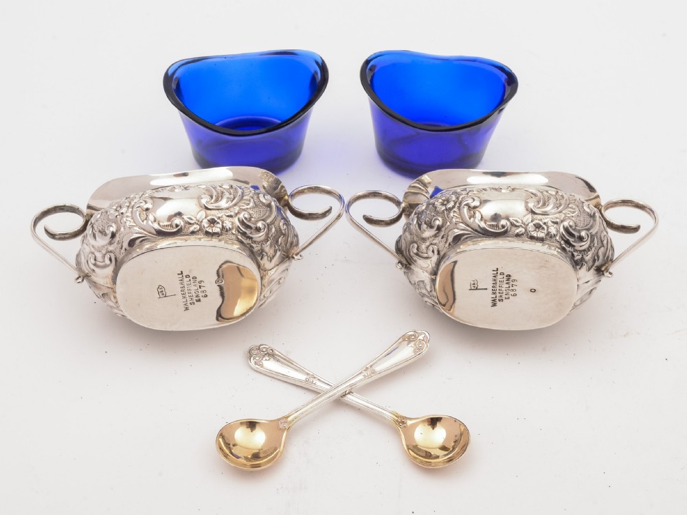Cased Pair of Edwardian Silver Salts, Sheffield 1902 View V