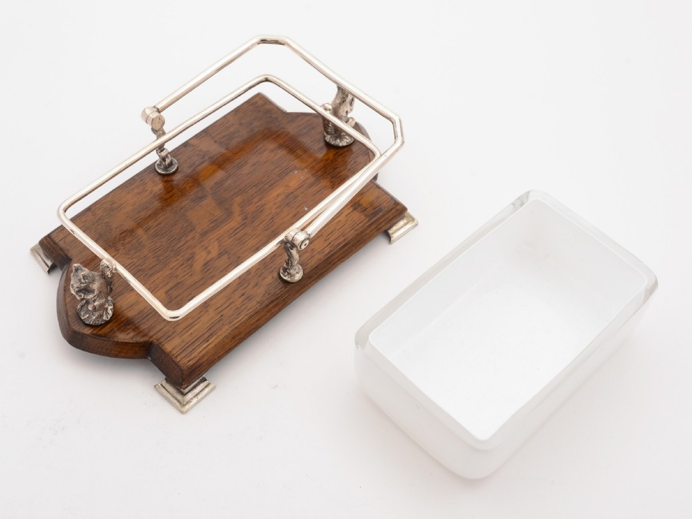 Victorian Oak and Silver Plated Nut Dish, Circa 1890 View V